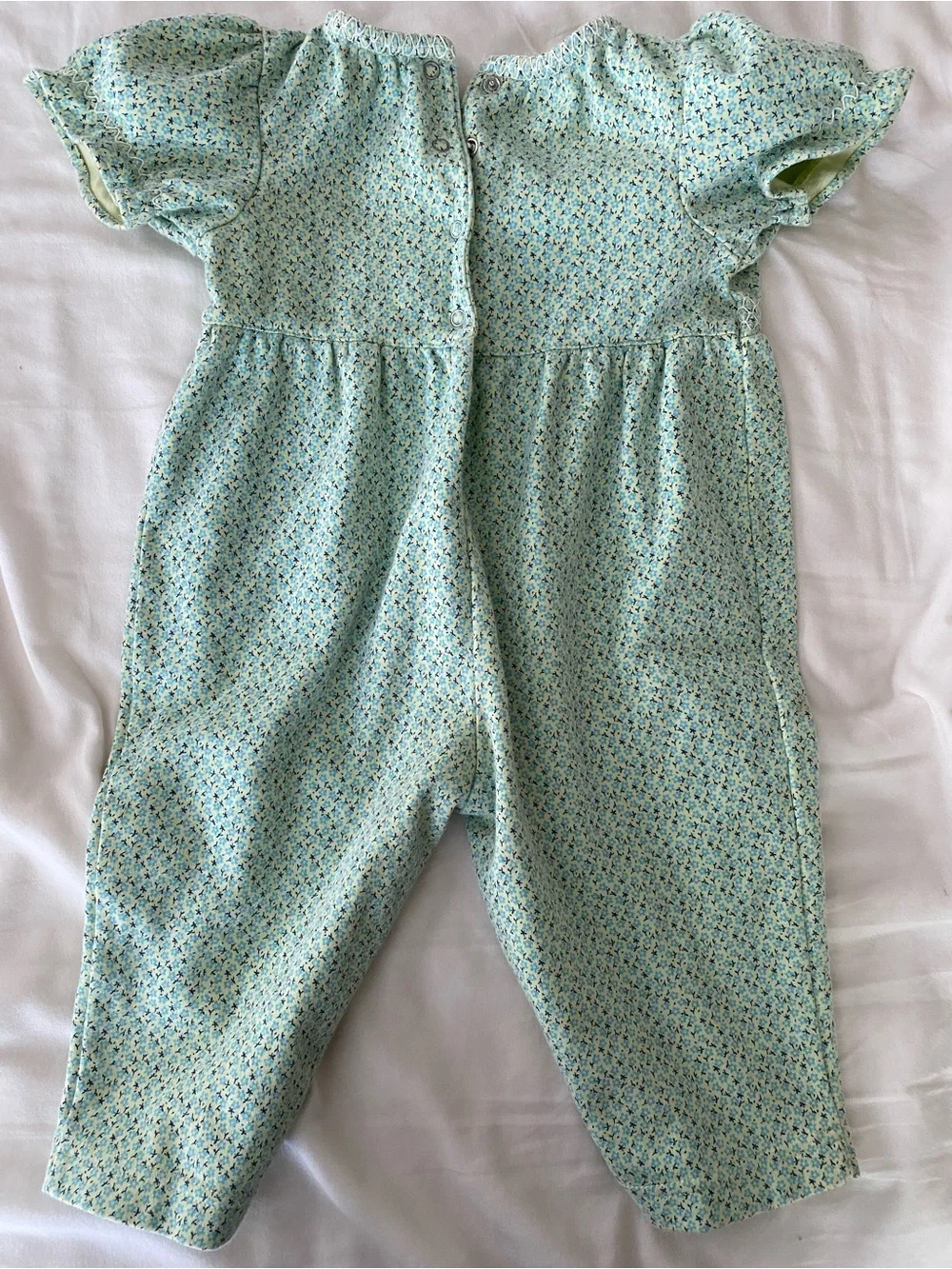 Gymboree Pale Green Romper with Blue Floral Print